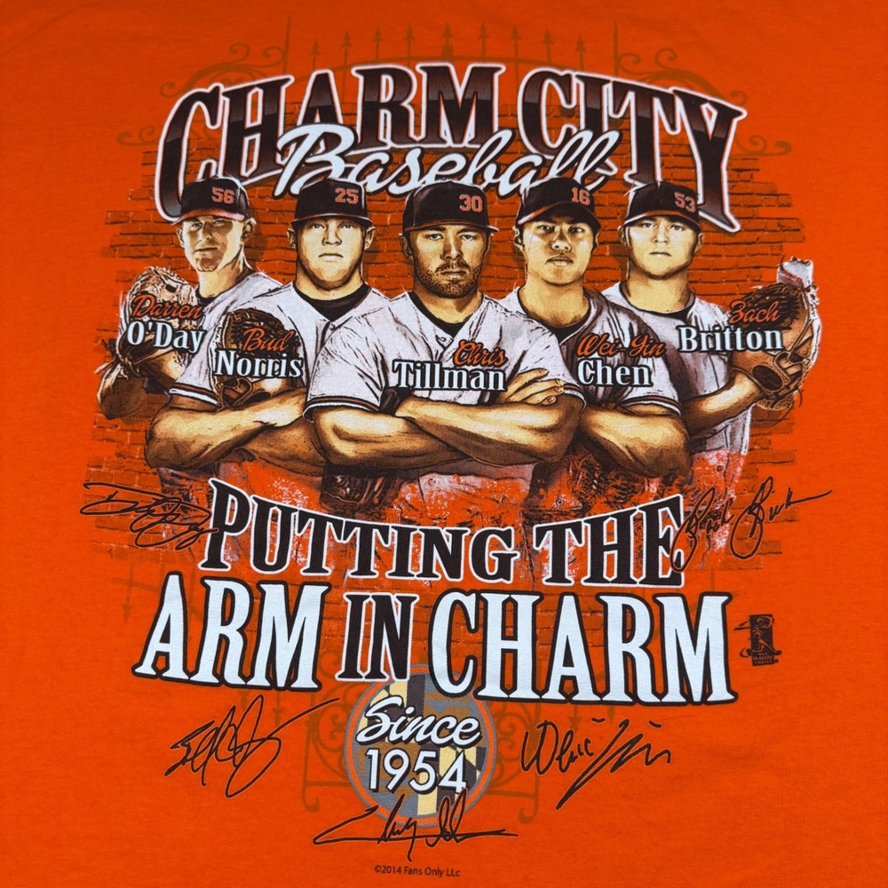 2014 Baltimore Baseball Charm City Putting the Arm in Charm Orange T-Shirt XL